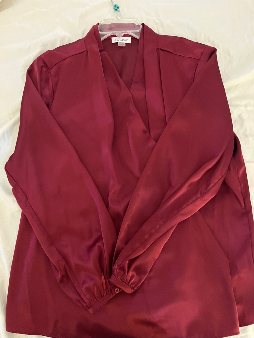 Calvin Klein Burgundy Satin Wrap-Front Blouse 2X